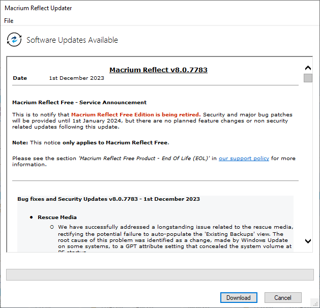 Macrium Reflect Free Edition has been retired