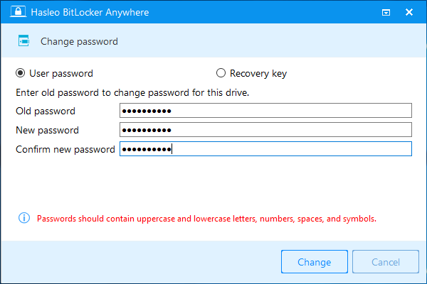 change bitlocker password