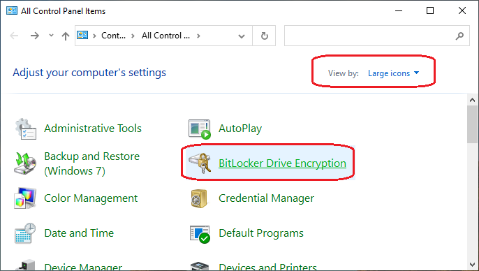 Open BitLocker Drive Encryption