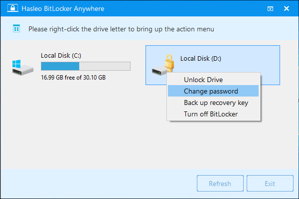select the drive to change password