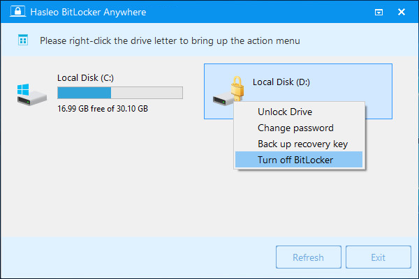 select the drive to decrypt