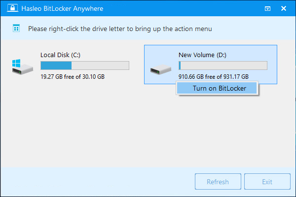 select the drive to encrypt