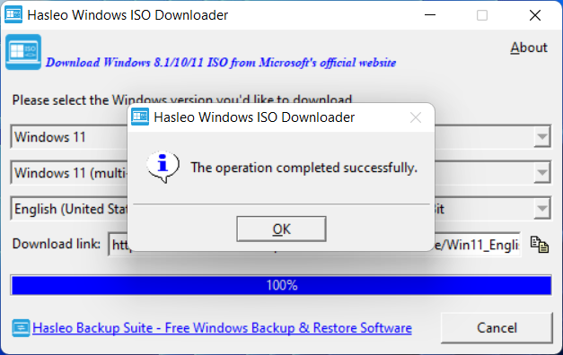 Download Windows installation ISO is complete