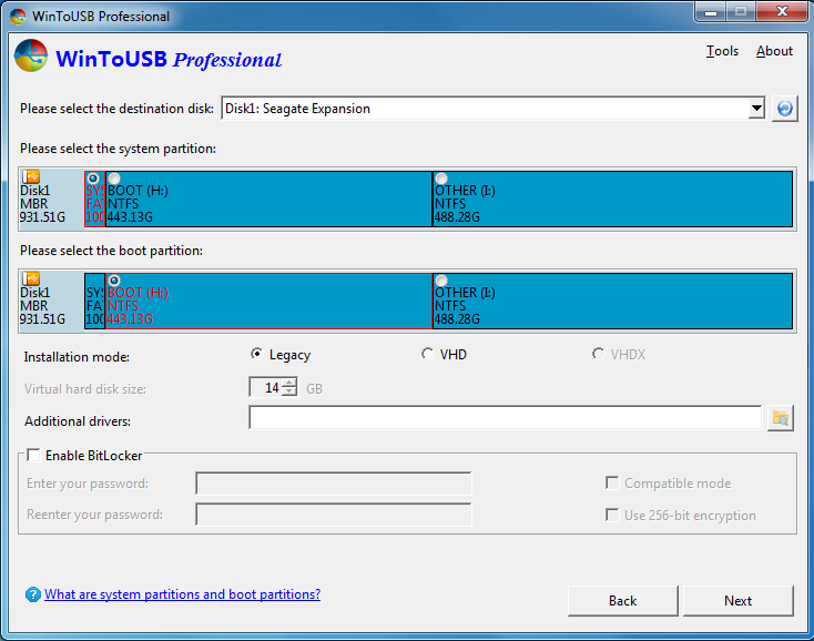 Select target partition icon