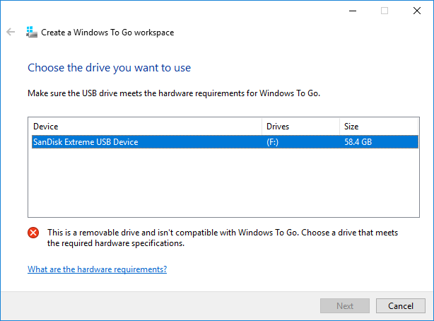 Windows To Go can not Non-certified USB stick