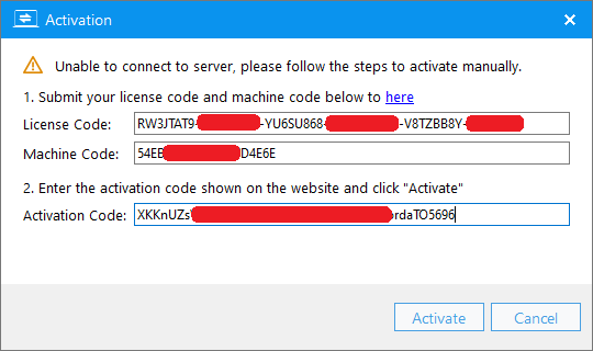 enter offline activation code