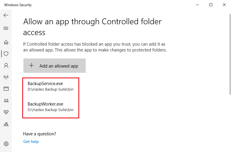 Hasleo processes added to allowed apps list