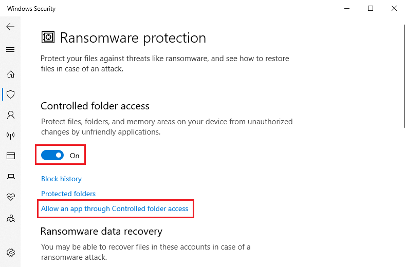 Allow apps through Controlled folder access