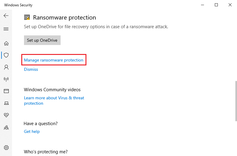 Click Manage ransomware protection