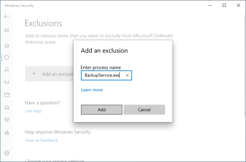 Enter the name of a Hasleo Backup Suite process