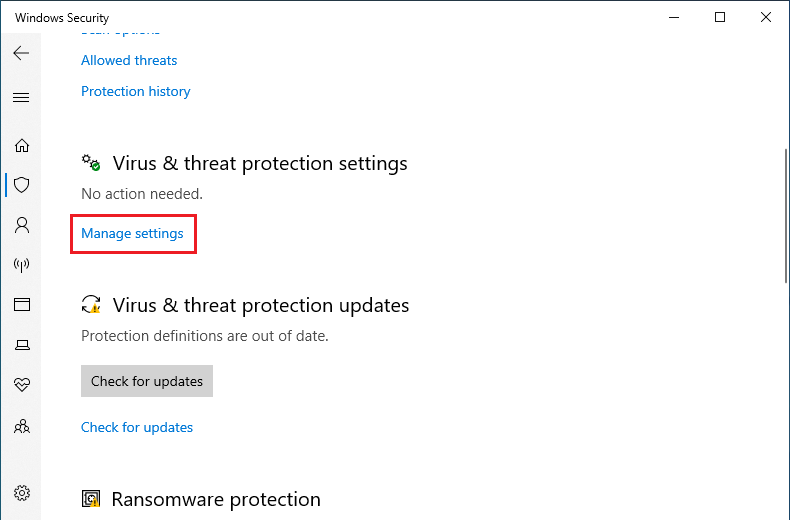Manage the protection settings