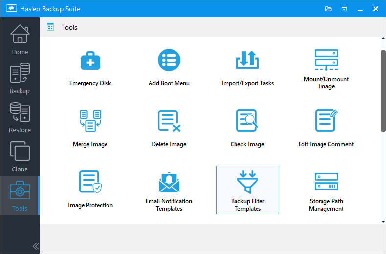 Select backup filter templates