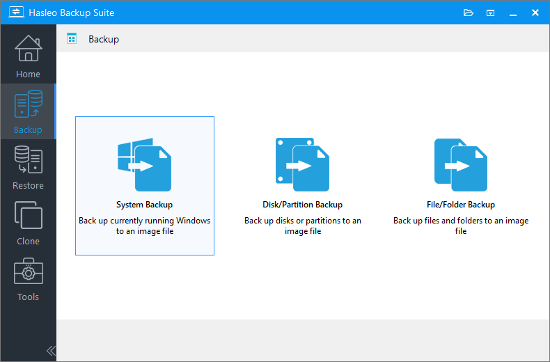 Select the type of backup task you want to create