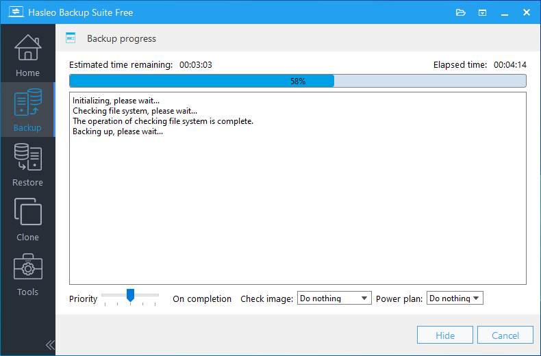 disk/partition backup progress