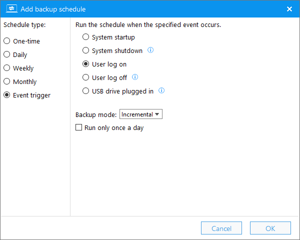 event-triggered backup schedule