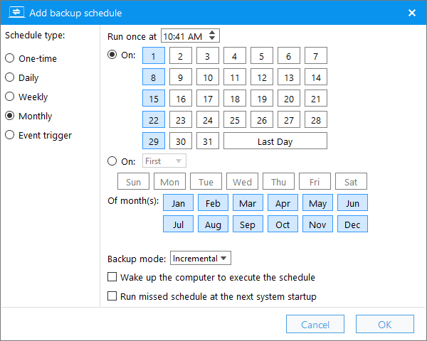 monthly backup schedule