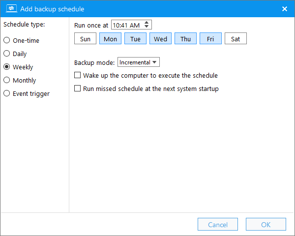 weekly backup schedule