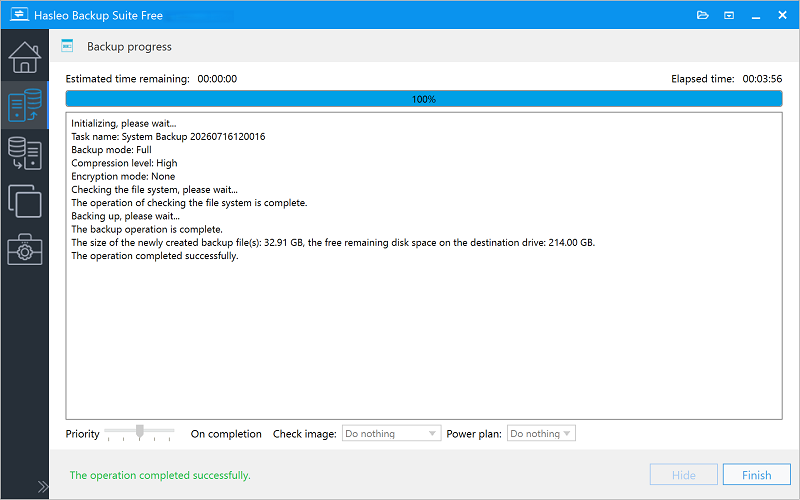 backup progress window