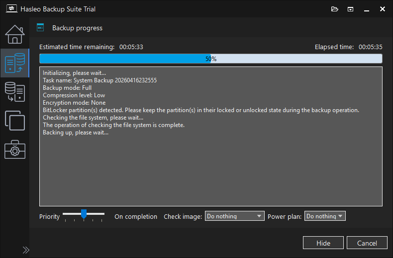Windows system backup progress