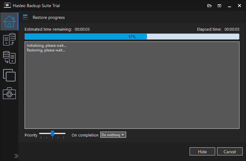 Disk/partition restore progress