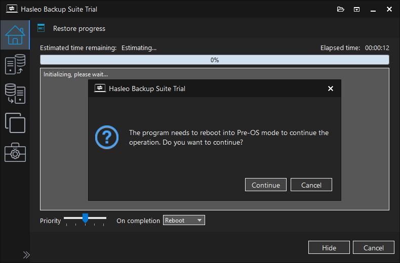 Windows system backup progress