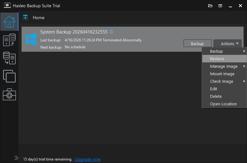 Perform restore from system backup task