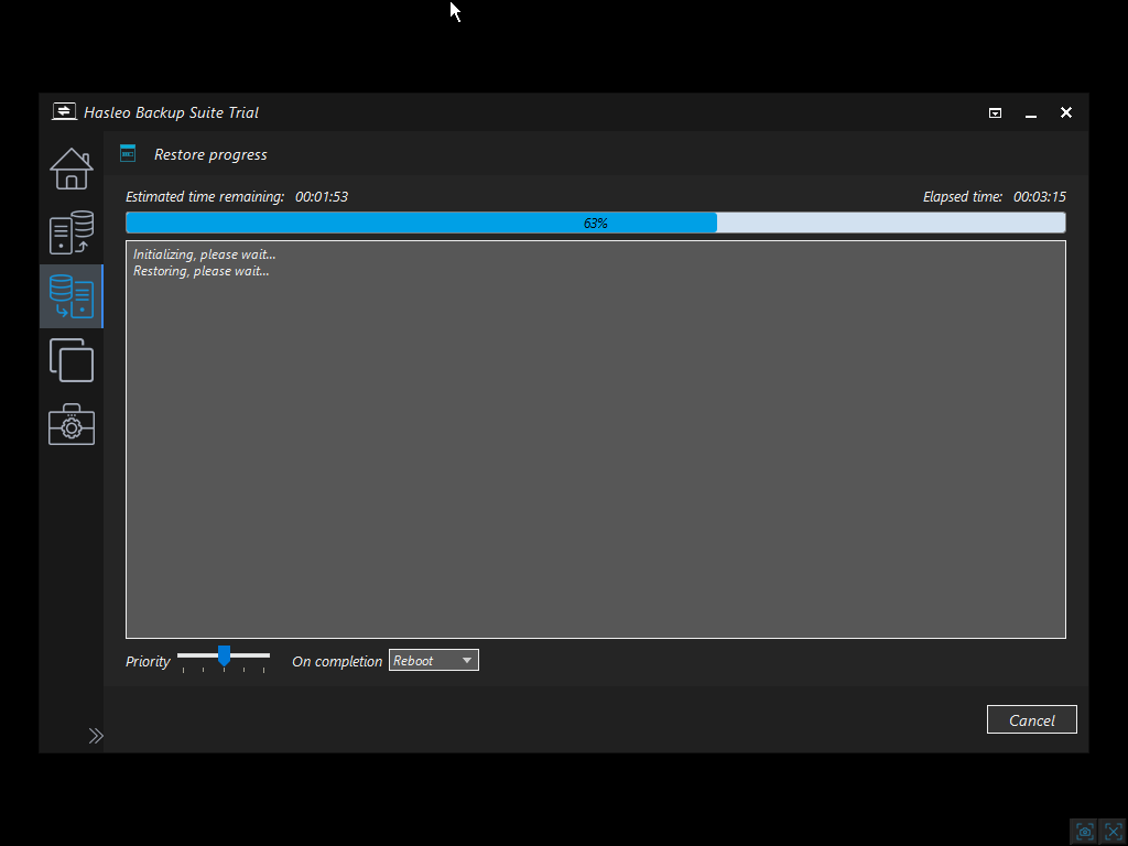 System restore progress in WinPE