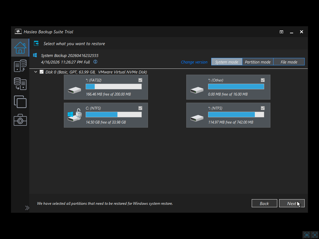 Restore Windows system to original location