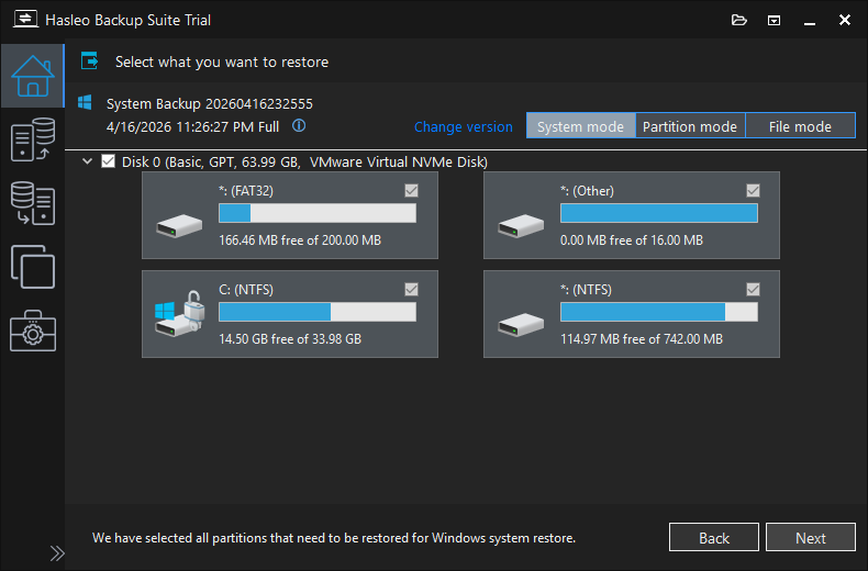 System restore select backup source