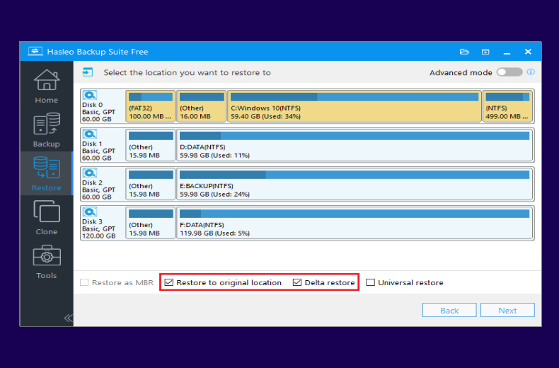 click restore to original location