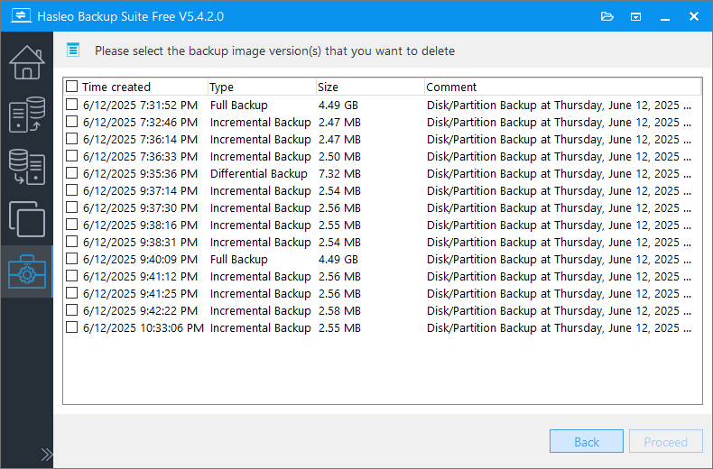 complete deleting the backup image.