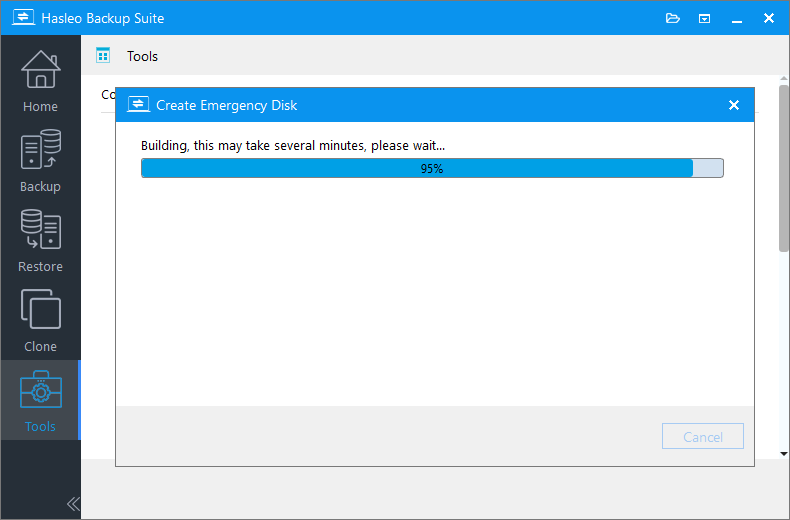 Hasleo Backup Suite is creating the WinPE image