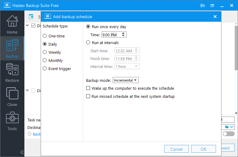 configure daily backup schedule