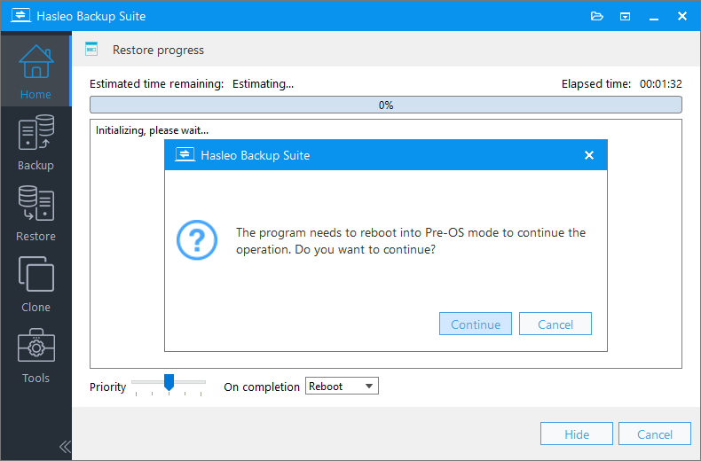 Reboot into Pre-OS mode for restore