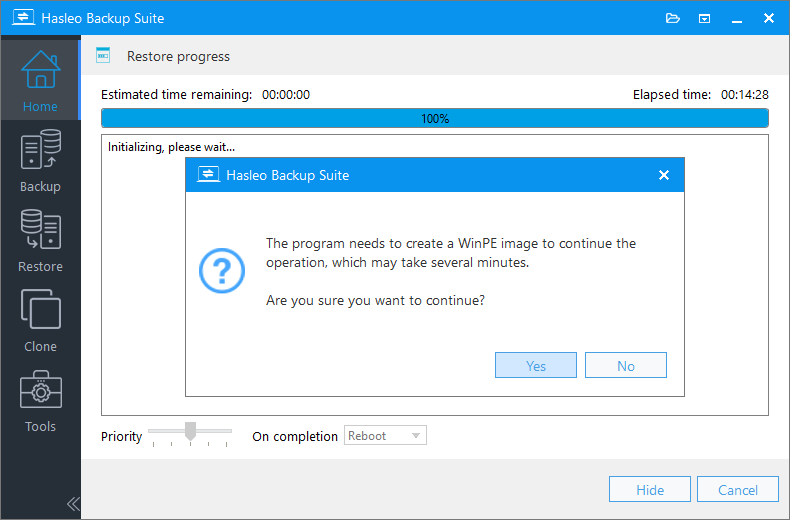 Create a WinPE image for restore