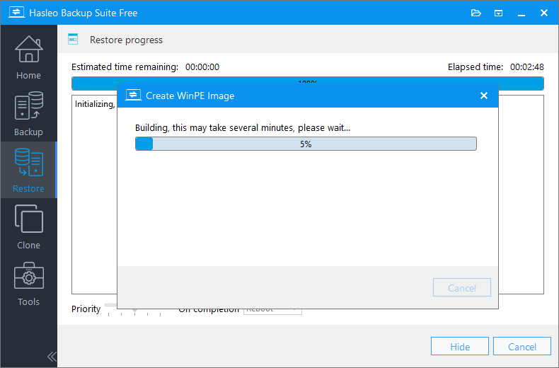 winpe creating progress