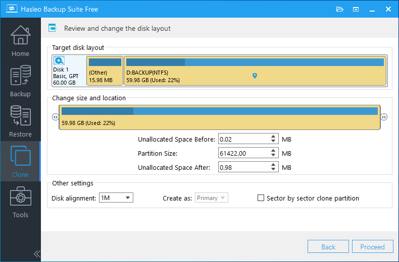 disk clone adjust partitions