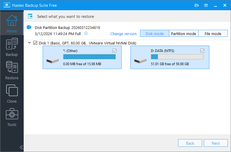 select restore source