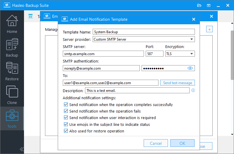 enter the information of email notification templates
