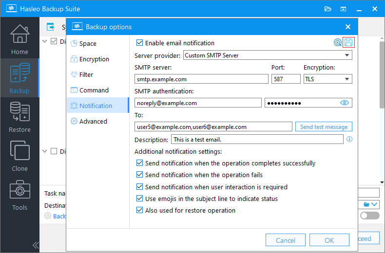 populate the template with the configured information