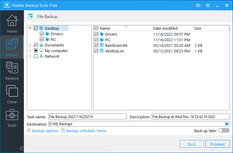 Modify file backup parameters