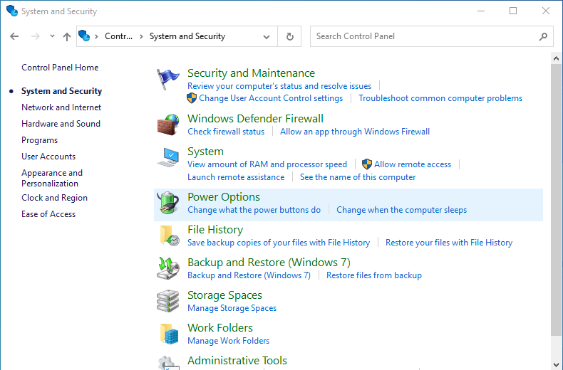 Select Power Options