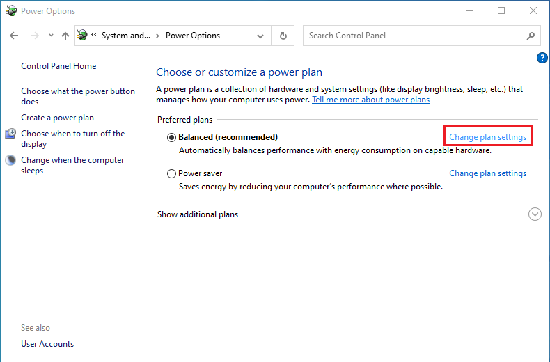 Click Change plan settings