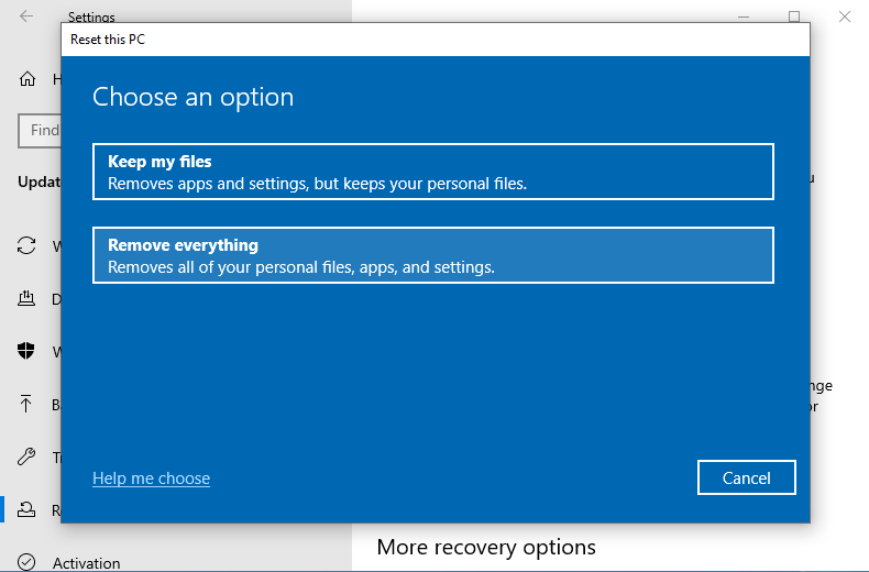 Click 'Remove everything'