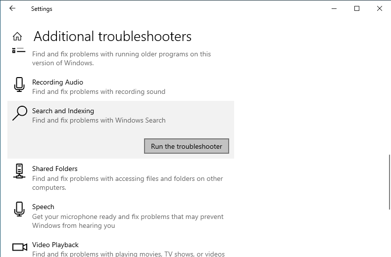 Run Search Troubleshooter