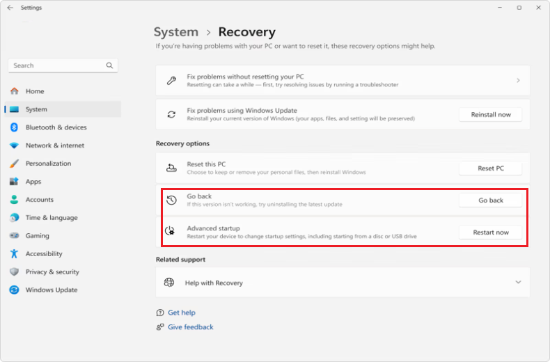 rollback to Windows 10