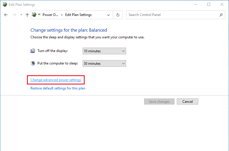 Click Change advanced power settings