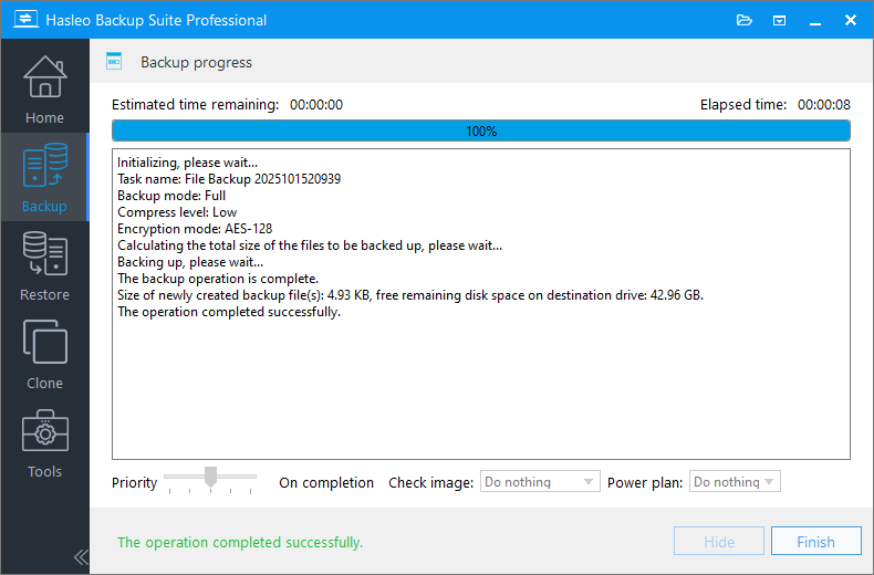 deduplicate file backup progress