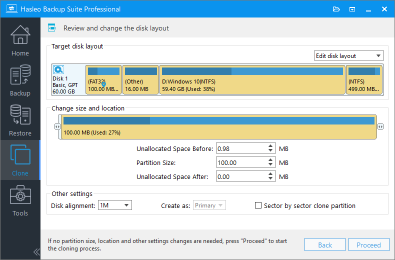 clone adjust partitions