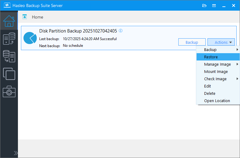 perform restore from task